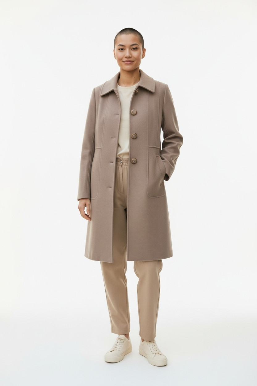 Taupe hooded wool blend long women’s coat